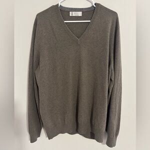 New Brunello Cucinelli Men's V-Neck Sweater - Brown 100% Cashmere